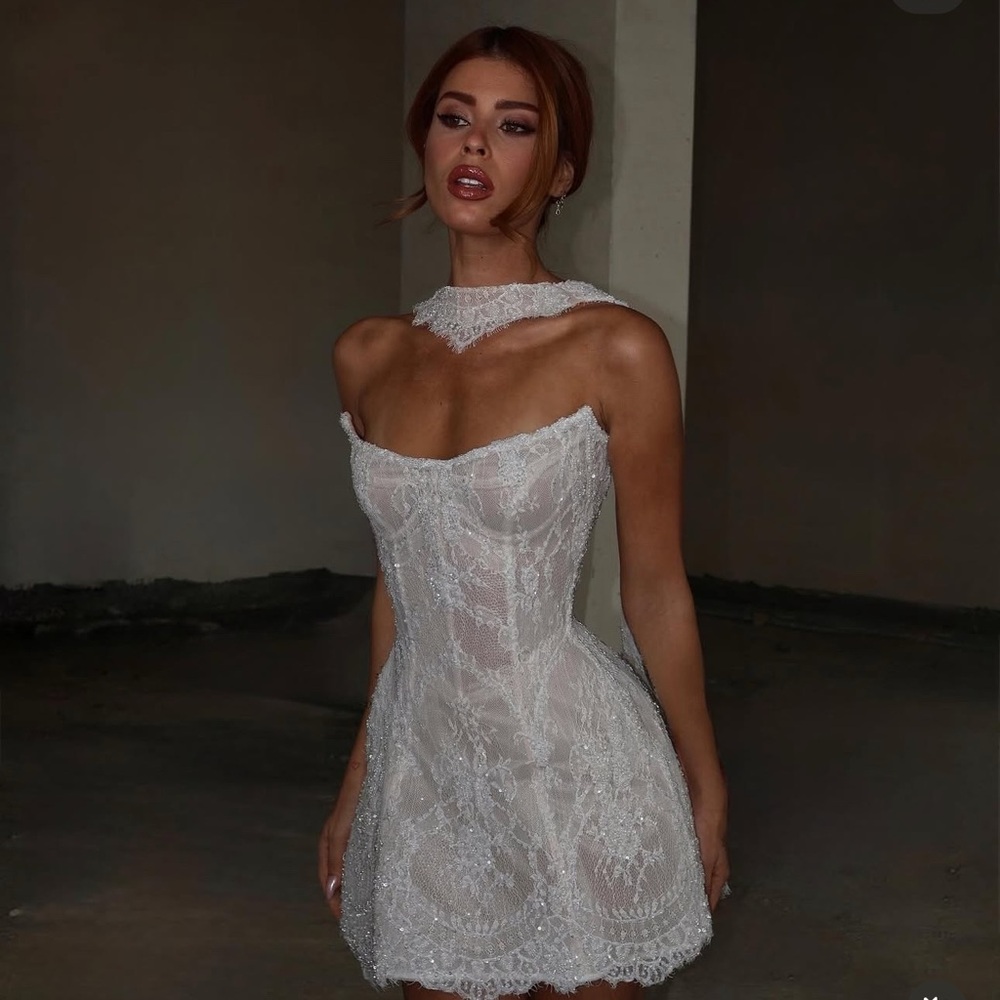 White Lace Bridal Mini Dress